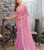 lavender woven design beads and stones satin saree