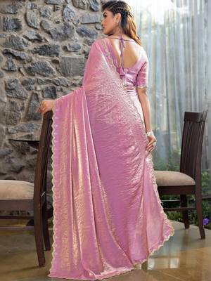 lavender woven design beads and stones satin saree 2
