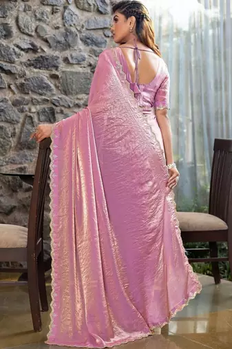 lavender woven design beads and stones satin saree