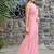 pink woven design beads and stones satin saree