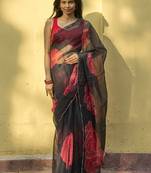 black floral embroidered organza saree