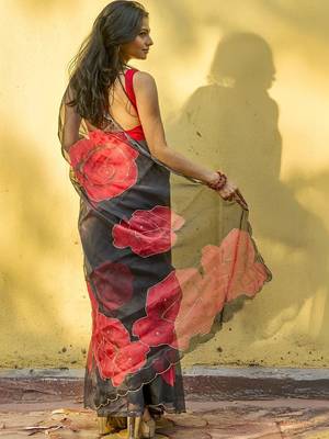 black floral embroidered organza saree 3