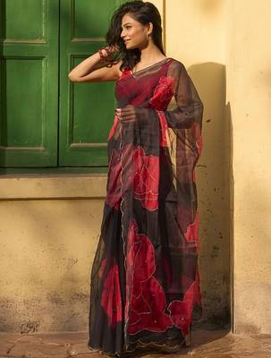 black floral embroidered organza saree 5