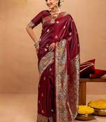 maroon ethnic motifs zari art silk heavy work saree