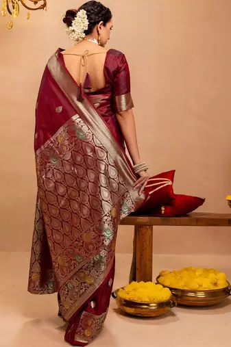 maroon ethnic motifs zari art silk heavy work saree