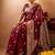 maroon ethnic motifs zari art silk heavy work saree