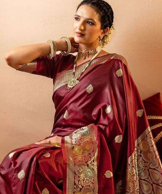 maroon ethnic motifs zari art silk heavy work saree 4