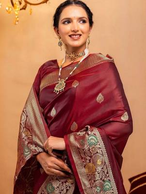 maroon ethnic motifs zari art silk heavy work saree 5