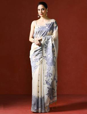 cream floral printed woven design saree 2