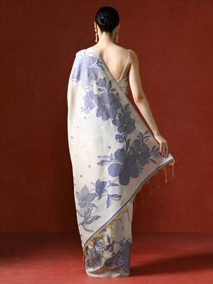 cream floral printed woven design saree 5