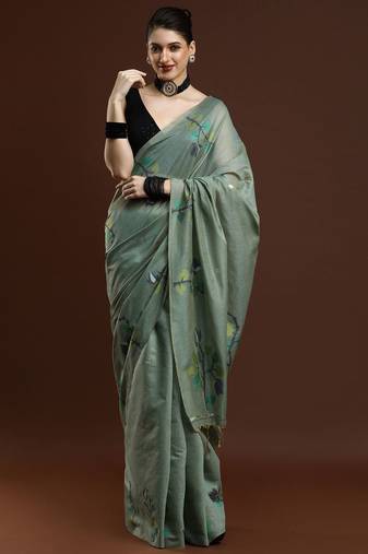 green woven design zari muga saree