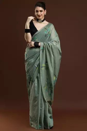 green woven design zari muga saree