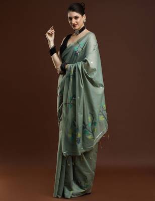 green woven design zari muga saree 2