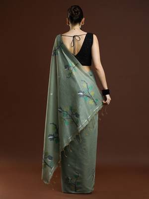 green woven design zari muga saree 3
