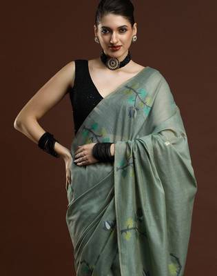 green woven design zari muga saree 4