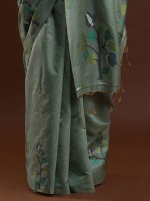green woven design zari muga saree 5