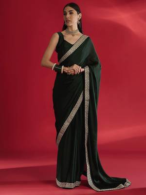 green sequinned satin saree 1