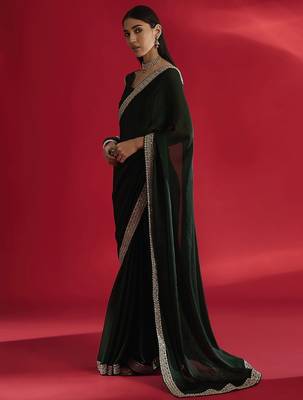 green sequinned satin saree 2