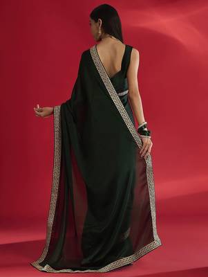 green sequinned satin saree 3