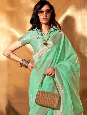 sea_green woven design zari poly linen banarasi saree 2