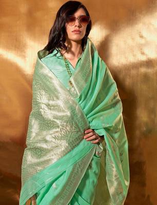 sea_green woven design zari poly linen banarasi saree 3