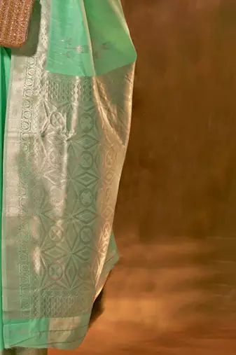 sea_green woven design zari poly linen banarasi saree