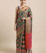 green green & pink silk blend woven design patola saree