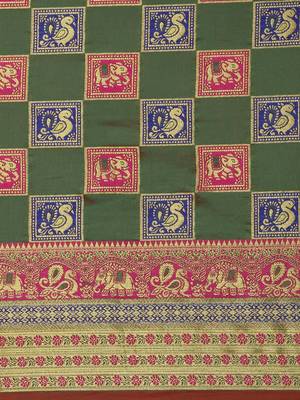 green green & pink silk blend woven design patola saree 3