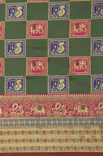 green green & pink silk blend woven design patola saree