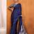 navy_blue modal ajrak block satin designer sareewith blouse piece