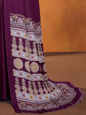 purple modal ajrak block satin designer sareewith blouse piece 5