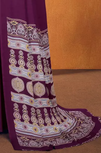 purple modal ajrak block satin designer sareewith blouse piece