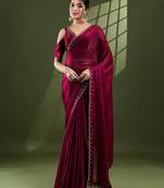 magenta embellished beads and stones silk blend designer saree