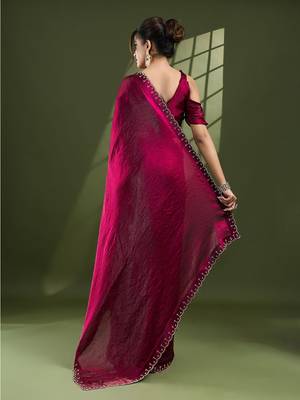 magenta embellished beads and stones silk blend designer saree 3