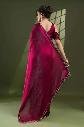 magenta embellished beads and stones silk blend designer saree