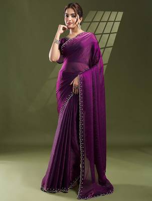 purple beads and stones silk blend saree 1