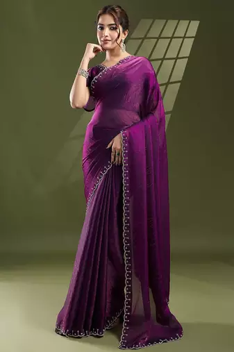 purple beads and stones silk blend saree