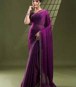 purple beads and stones silk blend saree