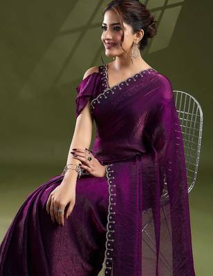purple beads and stones silk blend saree 2