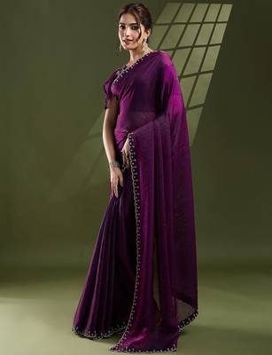 purple beads and stones silk blend saree 3