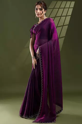 purple beads and stones silk blend saree