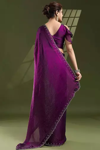 purple beads and stones silk blend saree