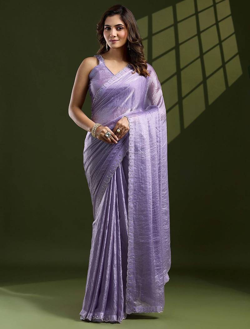 lavender women embellished beads and stones  designer saree