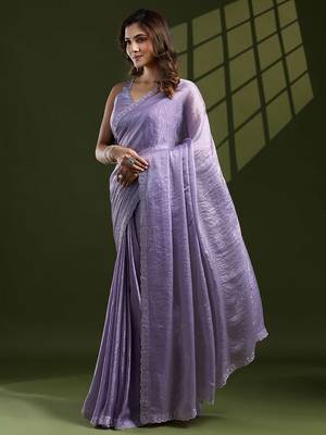 lavender women embellished beads and stones  designer saree 2