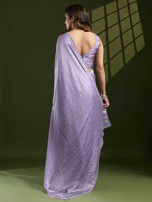 lavender women embellished beads and stones  designer saree 3