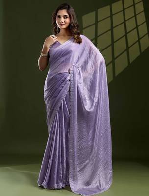 lavender women embellished beads and stones  designer saree 4