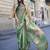 green green & pink floral organza sungudi saree with blouse piece