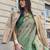 green green & pink floral organza sungudi saree with blouse piece