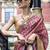 pink pink & gold-toned ethnic motifs printed organza sungudi saree