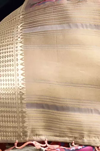 pink pink & gold-toned ethnic motifs printed organza sungudi saree